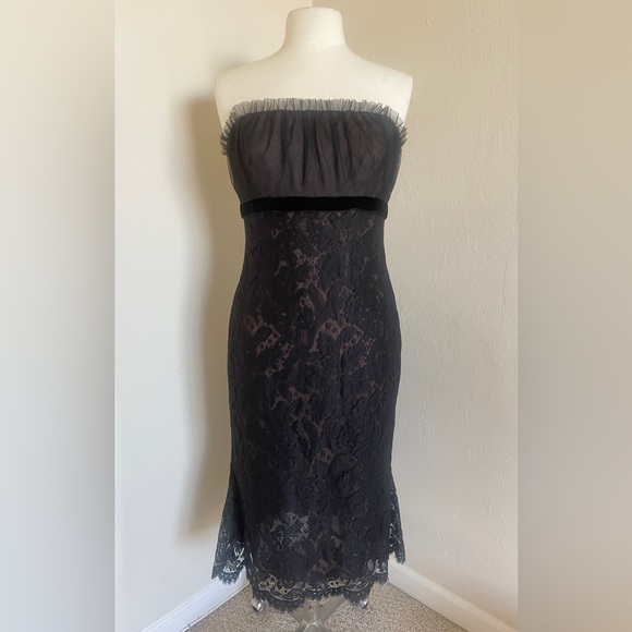 VERA WANG ✨🎁🎄🥂🎩 Strapless Black Tulle, Lace & Velvet Mermaid Gown/Dress, Size 8 - Picture 13 of 13